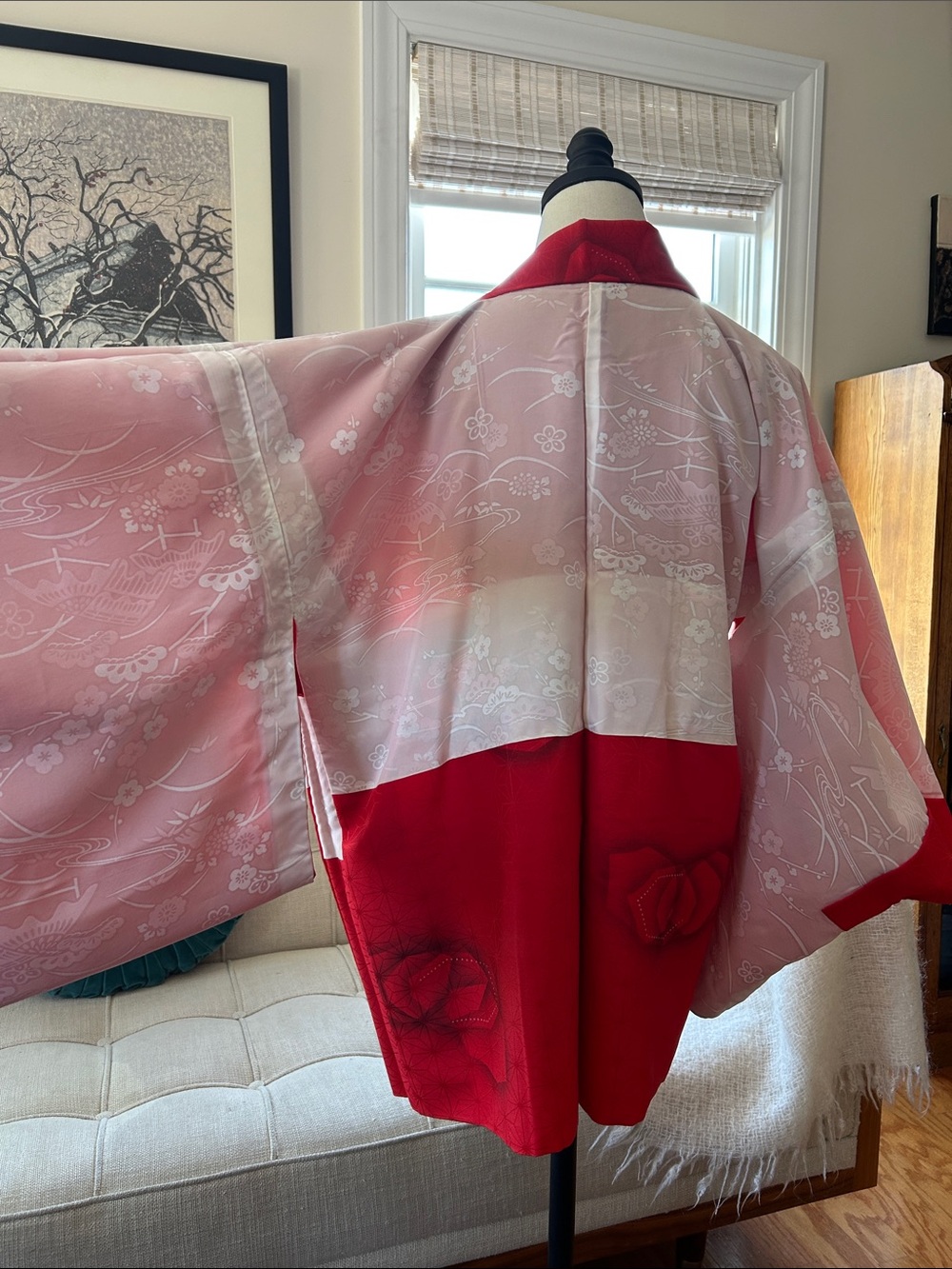 Stunning Red Silk Haori Kimono Jacket, , Vintage - Picture 8 of 10